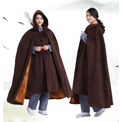 Unisex 6color red/gray/blue Winter warm buddhist shaolin monk meditation cloak buddha suits Ponchos cape robe zen lay clothing