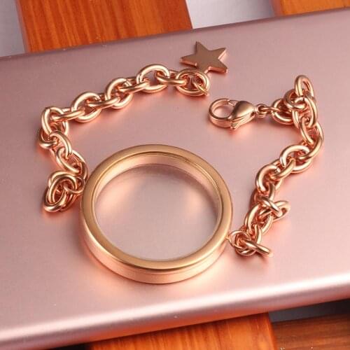 TJP Twist Locket 30mm Screw Top Silver/Rose gold 316L Stainless Steel Floating Glass Living Memory Locket Bracelet