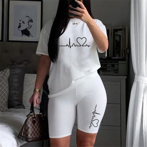 Women Tracksuit Summer T-Shirts and Solid Color Shorts Set Sexy Leopard Love Heart Casual Female O-Neck Shirts 2 Piece Set