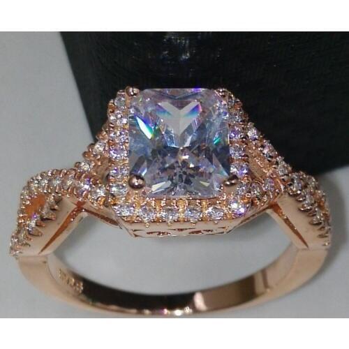 Fashion Jewelry princess cut 4Ct Cz 5A Zircon stone Rose Gold Silver color Engagement Wedding Band Ring for Women