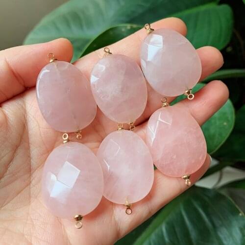 1pc Reiki Healing Jewelry Connector Pendants DIY for Necklace Faceted Pink Crystal Stone Natural Rose Crystal Quartz Pendants