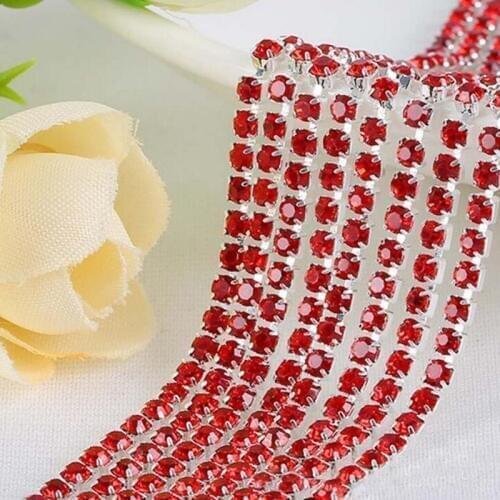 20Yards SS12 3mm Single Row Close Diamond Crystal Trim Rhinestone Chain Silver Strass Decoration For Dress Wedding Cake Banding