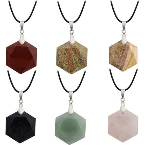 2020 Statement Choker Bohemian Necklace Natural Stone Hexagon Section Crystal Necklaces for Fashion Women Jewelry Agates Pendant