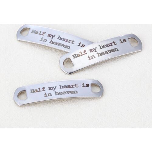 BULK 30pcs Stainless Steel Half My Heart Is in Heaven Rectangle Pendant Charm Connector for DIY Bracelet Making 10*38.5mm