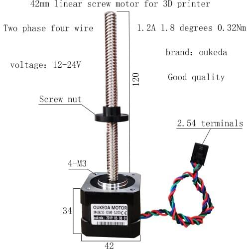 42 screw motor, screw length 120, body 34 0.32Nm, suitable for 3D printer screw motor 12V/24V