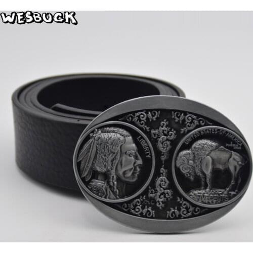 5 PCS MOQ WesBuck Brand New Style Cowboy Belt Buckle For Men Women Metal Belt Buckles With PU Belt Holiday gifts
