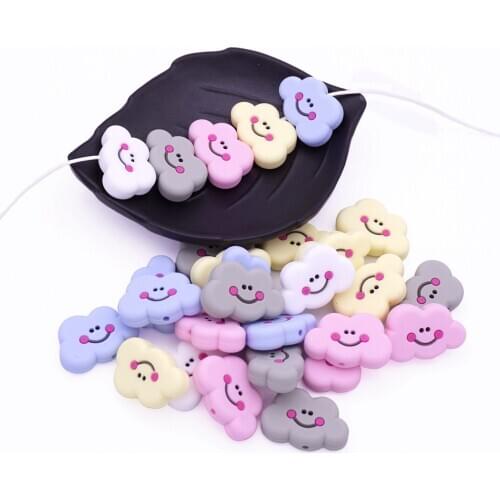 50pcs BPA Free Silicone Teething Beads Cartoon Simile Face Cloud Silicone Beads DIY Baby Chew Necklace Pacifier Baby Teether