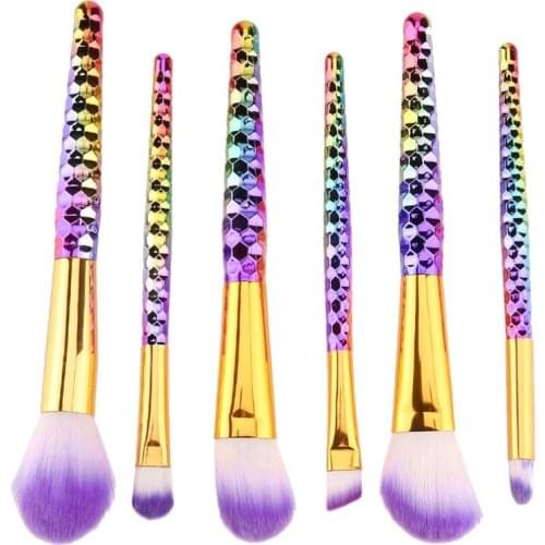 6pcs/set Portable Make-up Brushes with Anti-slip Fish Scale Pattern Handle for Professional & Daily Use DD