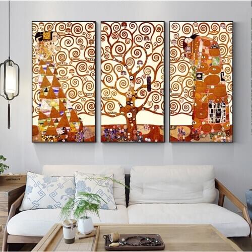 Diy Diamond Painting 3 Panels Gustav Klimt Kiss full square drill Diamond Embroidery round Mosaic Decor Triptych The Tree MM166