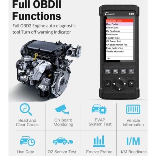 Launch CR619 OBD2 Scanner Engine ABS SRS Automotive Scan Tool OBDII Code Reade Multi-language Car Diagnostic Tool Free Update