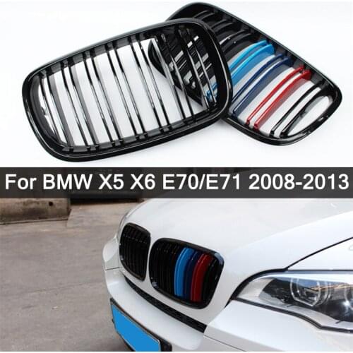 Ship within 24 hours! For BMW X5 X6 E70 E71 2008-2013 Glossy Black M Dual Slat Front Kidney Grille Grill Refit Hood Bumper Grill