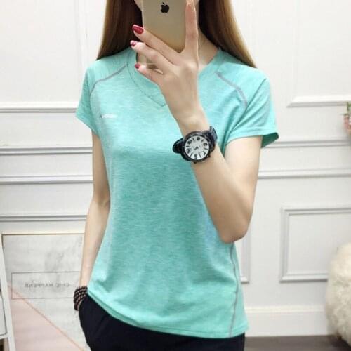 Summer student V-neck quick-drying T-shirt womens short-sleeved sweat-absorbent thin sports quick-drying clothes breathable
