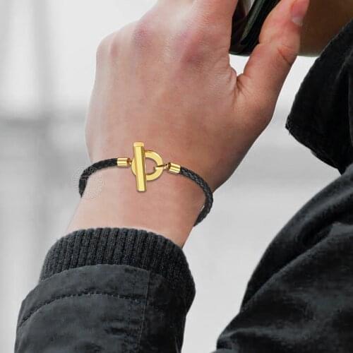 ID Leather Bracelet For Men Women 4mm Personalized Name Engraving Black Man-made Leather Wristband Party Jewelry LTBX012