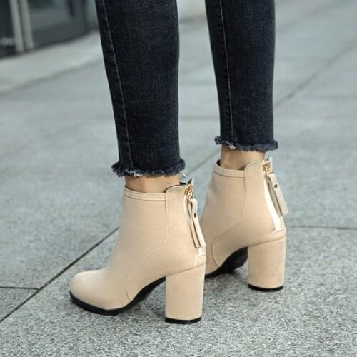 Thick HEELS SHORT BOOTS 2019 autumn new British versatile frosted Martin boots high heels pointed boots womens winter