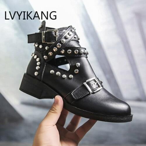 Fashion Womens Boots Hot Sale Rivet Belt Buckle Ankle Boot Spring Autumn Female Student Casual Quality Pu Leather Boot