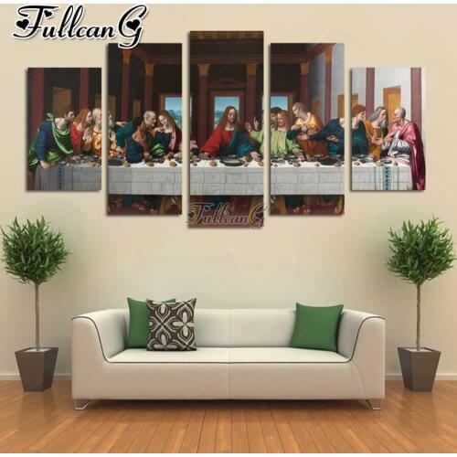 FULLCANG Religious last supper 5 piece diy diamond painting large full square round drill mosaic embroidery multi-picture FC3671