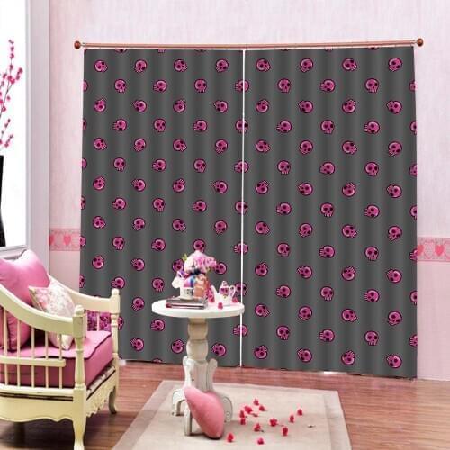 Red Skulls Curtain Set Cartoon skull head Pattern Creepy Art Prints For Childrens room Bedroom Blackout Window Drapes Decor