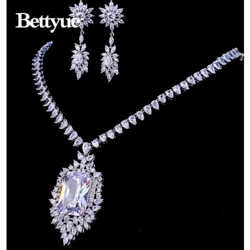 Bettyue Brand Charm Big Square Shape Two Colors AAA Cubic Zircon White Gold Jewelry Sets For Woman Europe And America Style Gift