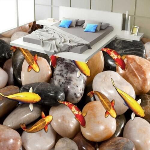 Custom Mural 3D Stereoscopic Fish Pebbles Bathroom Floor Mural Wallpaper Home Decoration PVC Self-adhesive Plastic Wallpaper