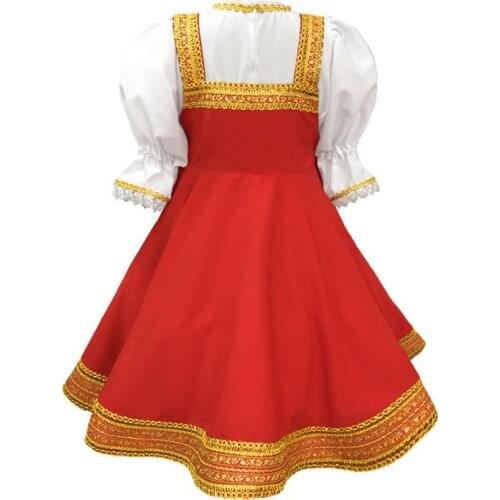 New Halloween Children Russian 2021 Girls National Costumes Festival Party Stage Costumes Red Ethnic Dress + Headpiece Cosplay