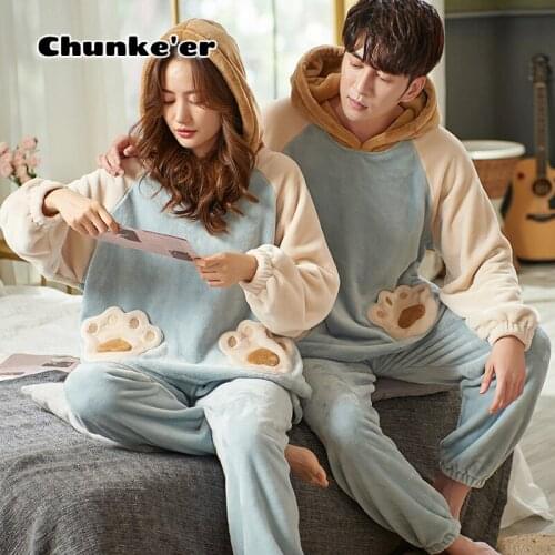Yuelufu Couple Pajamas Womens Autumn And Winter Flannel Long Sleeve Thick Loose Home Clothes Pajamas Mens Coral Velvet