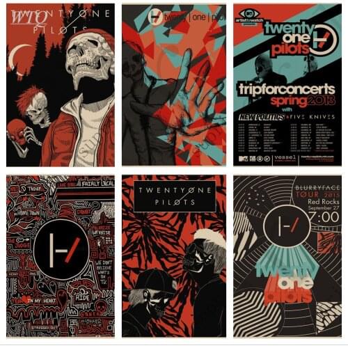 Twenty One Pilots Poster Retro Posters Skeleton Rock Band Music Guitar Canvas Painting Wall Decor Picture Wall Art Home Decor