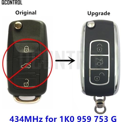 QCONTROL Upgrade Remote Key 1K0959753G for VW/VOLKSWAGEN 434MHz CADDY/EOS/GOLF/JETTA/SIROCCO/TIGUAN/TOURAN 1K0 959 753 G / 753G