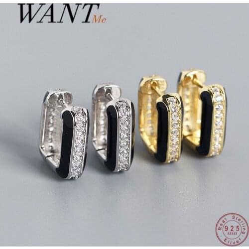 WANTME New Arrival Real 925 Sterling Silver Punk Gothic Geometric Epoxy Black Stud Earrings for Women Men Bohemian Jewelry Gift