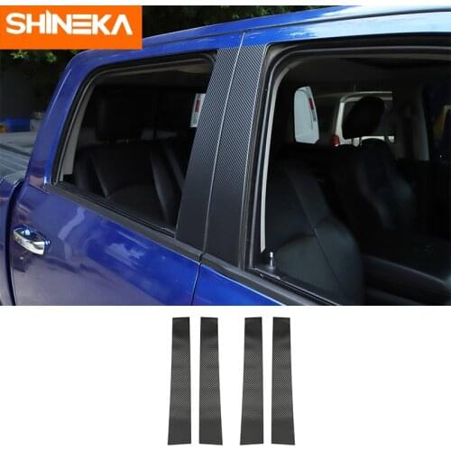 SHINEKA Carbon Fiber Car Window Pillar Post Molding Protector Trim Stickers Exterior Accessories For Dodge RAM 1500 2010-2017