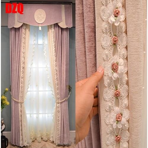 Pink Light Luxury French Flannel Curtain Living Room Bedroom Study Atmospheric Chenille Curtain Customization Luxury Curtains