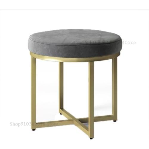 Nordic Light Luxury Dressing Stool European Iron Art Soft Cushion Door Home Living Room American Leather Art Round Stool Simple