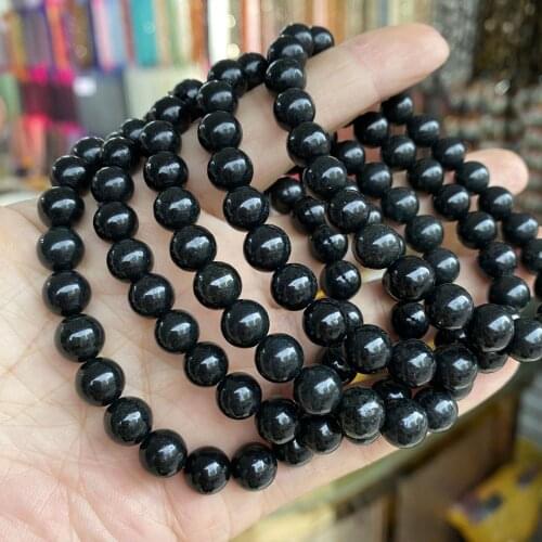 6-10mm 8" natural genuine Russian black shungite round loose beads stretch Bracelet