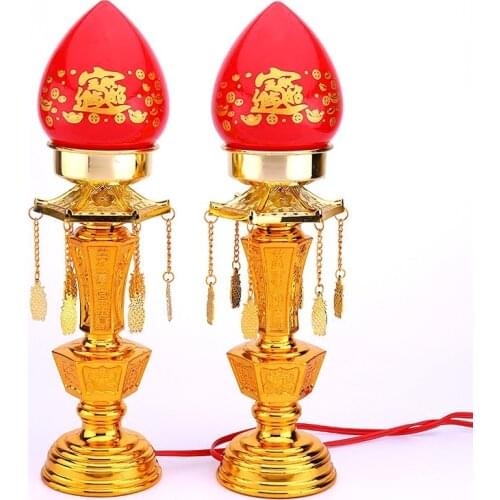 LED Double Light Electric Candle Guangong Niche for Buddhist Supplies To Worship Buddha Long Light Electric Candle Holder A Pair