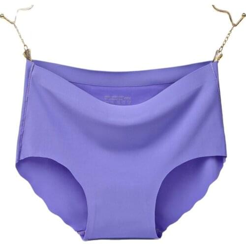 Plus Size 3XL Women Ice Silk Panties Seamless Sexy Mid-Rise Breathable Briefs Elasticity Ruffle Solid Big Pants Femme Underwear