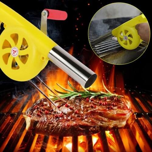 Outdoor Cast Iron BBQ Air Blower Stainless Steel Hand Crank Air Blower Portable BBQ Grill Fire Picnic Camping Accessories