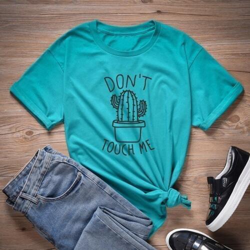 ONSEME Don't Touch Me Slogan T Shirt Kawaii Cactus Graphic T Shirts Women Aesthetic Tees Feminist Tee Green Tshirt Harajuku Tops