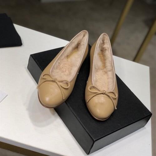 Womens Shoes Genuine Leather Ballet Flats New Fashion Winter Shoes Hot Sell Ladies Flat Shoes With Fur Inside Shoes Large Size