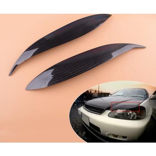 1 Pair Carbon Fiber Headlight Eyebrow Eyelid Cover Trim Fit for Honda Civic 1996 1997 1998