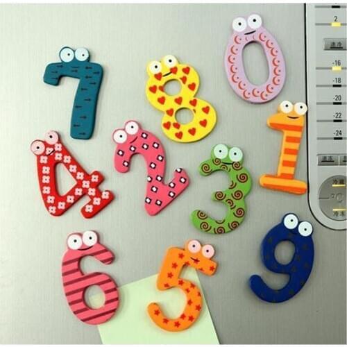Hot Sale 10 pcs Magnet Education X mas Gift Set 10 Number Wooden Fridge Magnet Cartoon Education Learn Cute Kid Baby Toy Gifts