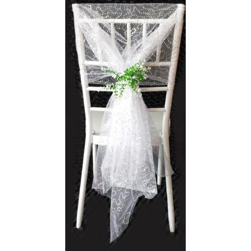 100 pcs White Sequin Voile Chiavari Chair Sash for Wedding Decoration