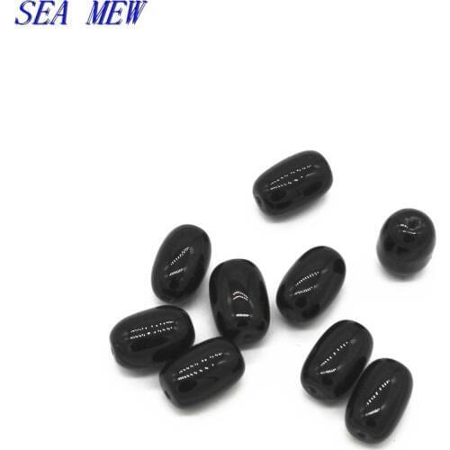 SEA MEW 50PCS Fashion Black Stone Barrel beads Hole Beads Spacers Beads Loose Bead For Jewelry Making 268bz