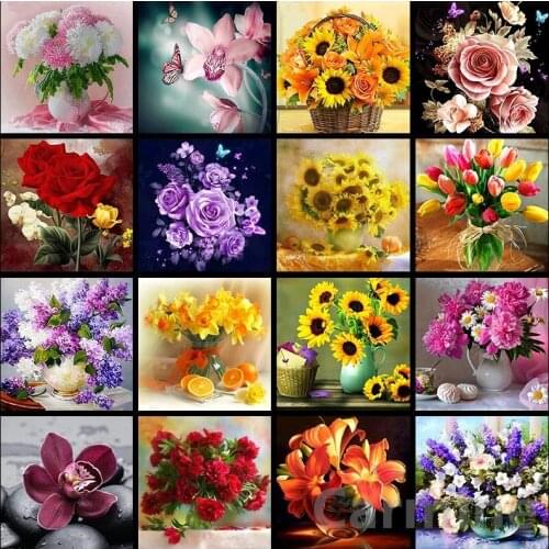 DIY 5D Diamond Painting Flower Arrangement Vase Cross Stitch Mosaic Picture Wall Sticker Full Round&Square Drill Home Decoration