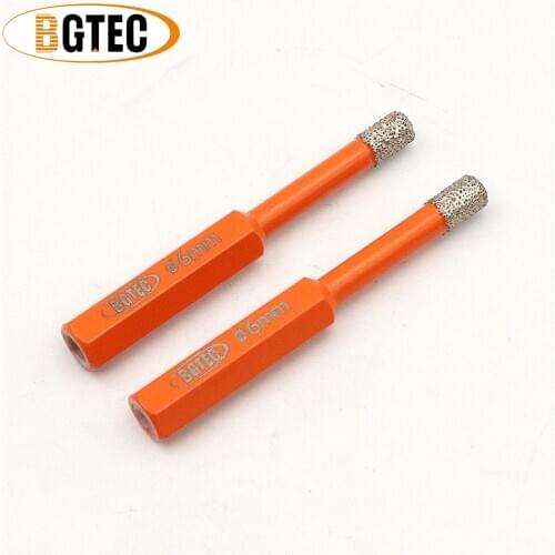 BGTEC 2pcs Hex shank 6mm Vacuum Brazed diamond drilling drill bit Dry diamond hole saw for ceramie tile granite hole cutter