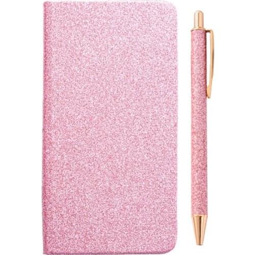 Glitter Powder A6 Notebook with Pen Set Thick Classic Premium Paper Diary Journal 96 Pages Soft Writing Notebook for Women Girls