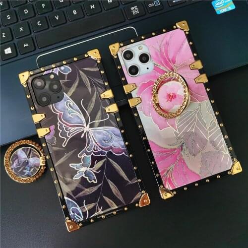 Luxury Glitter Diamond Butterfly Flower Case For iPhone 12 PRO MAX 6S Plus X XS MAX Square Cover for iphone 11 Pro MAX 8 7 Plus