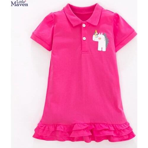 Little Maven New Summer Kids Rose Pegasus Printed Peter Pan Collar Lantern Sleeve Button Girls Hem 2-7yrs Cute Casual Dresses