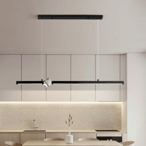 Nordic Black/Golden Long strip LED Chandelier Dining room Kitchen island Home Decor Lights Bar Office crystal Hanging lamp