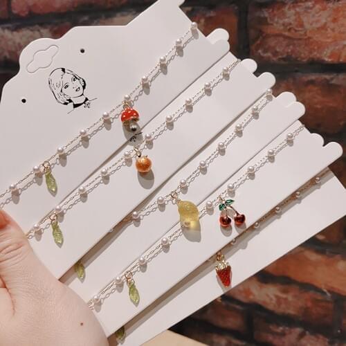 Dowaka Cute Mushroom Chokers Necklace For Girls Sweet Lemon Pendant Chain Orange Cherry Women Pearl Chains Necklaces Gifts Trend