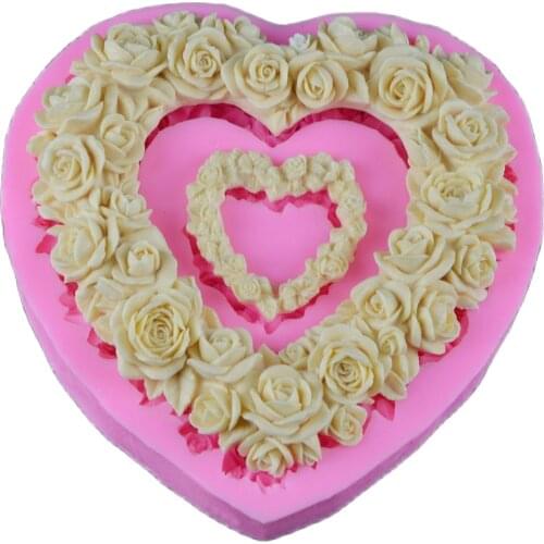 Eco-friendly Large Size Heart Rose Flower Silicone Mold Fondant Wedding Decorating Valentines Gift Chocolate Cake Molds H025