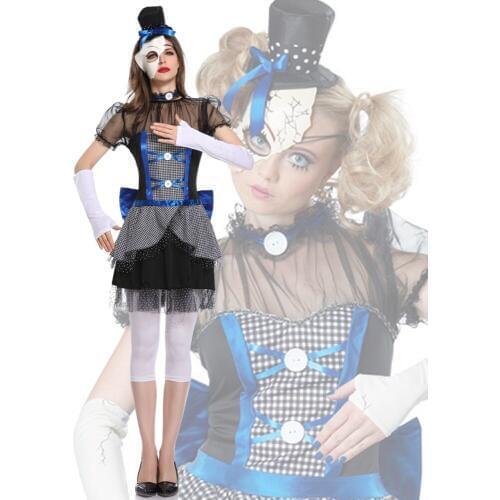 Gothic Ghost Doll Devil Vampire Stage Show Carnival Costumes sexy Halloween Party Costume Mesh Ruffle Short Sleeve Bow Dresses